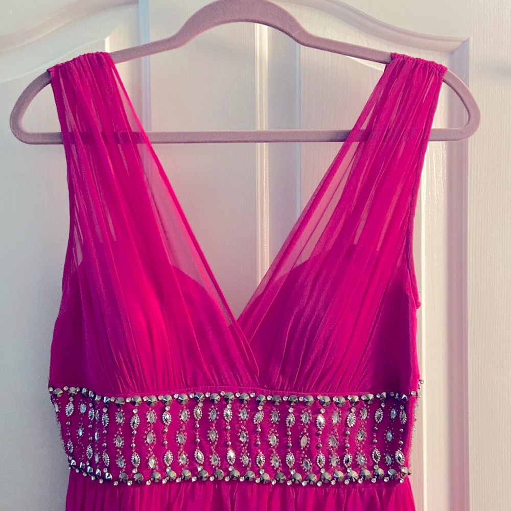 Pink evening gown, with silver beading, size 10
